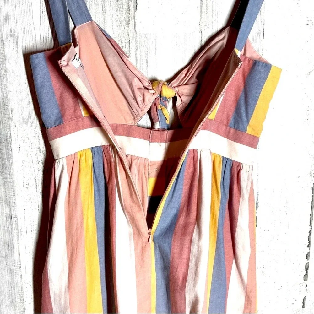 MADEWELL DRESS SIZE 0 STRIPED FRONT TIE CUTOUT MIDI BLUE PINK YELLOW SHE… - Picture 10 of 13